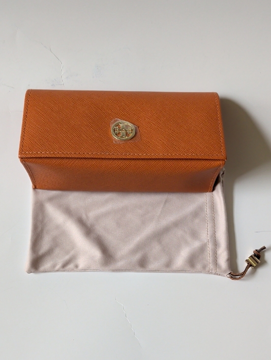 Tory Burch Accessories - Tory Burch Orange Saffiano Triangular Leather Eyeglass Case with Gold Logo NWOT